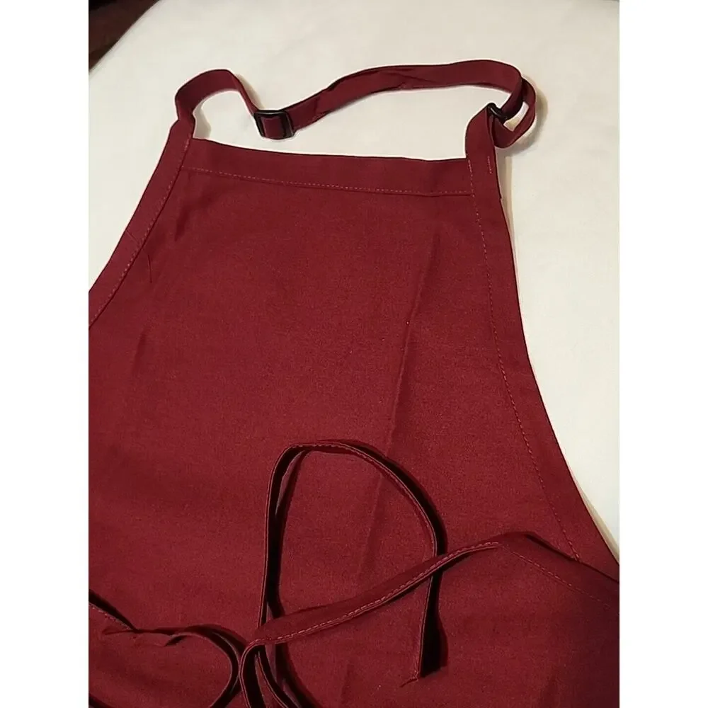 Fame Fabrics 2 Patch Pocket Bib Apron Burgundy Adjustable Neck Strap